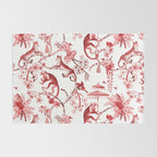 Chinoiserie Monkey Jungle Botanical Red Toile de Jouy Art Rug Gallery Image 2