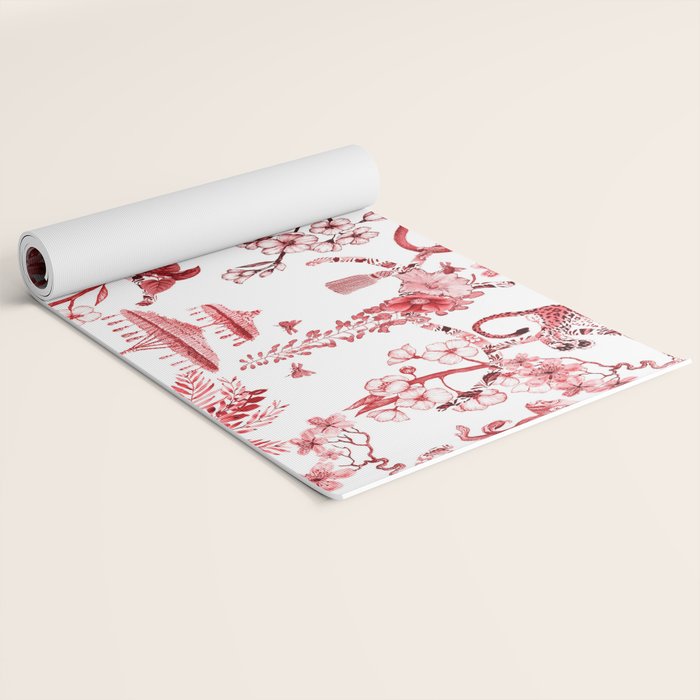 Chinoiserie Monkey Jungle Botanical Red Toile de Jouy Art Yoga Mat Gallery Image 2