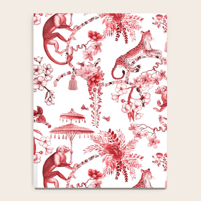 Chinoiserie Monkey Jungle Botanical Red Toile de Jouy Art Notebook Gallery Image 4
