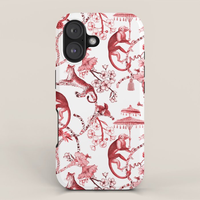 Chinoiserie Monkey Jungle Botanical Red Toile de Jouy Art iPhone Case Gallery Image 1