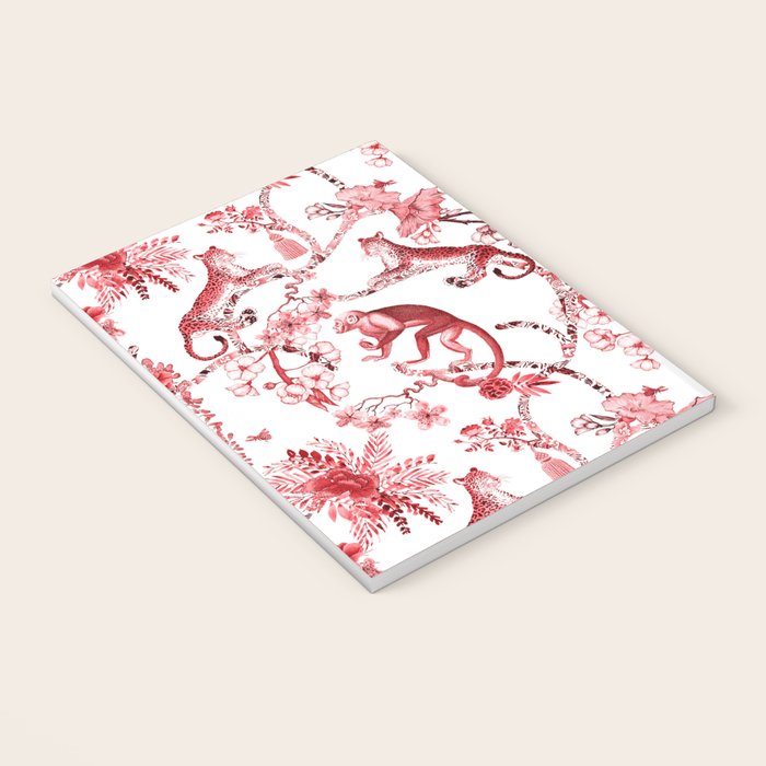 Chinoiserie Monkey Jungle Botanical Red Toile de Jouy Art Notebook Gallery Image 3