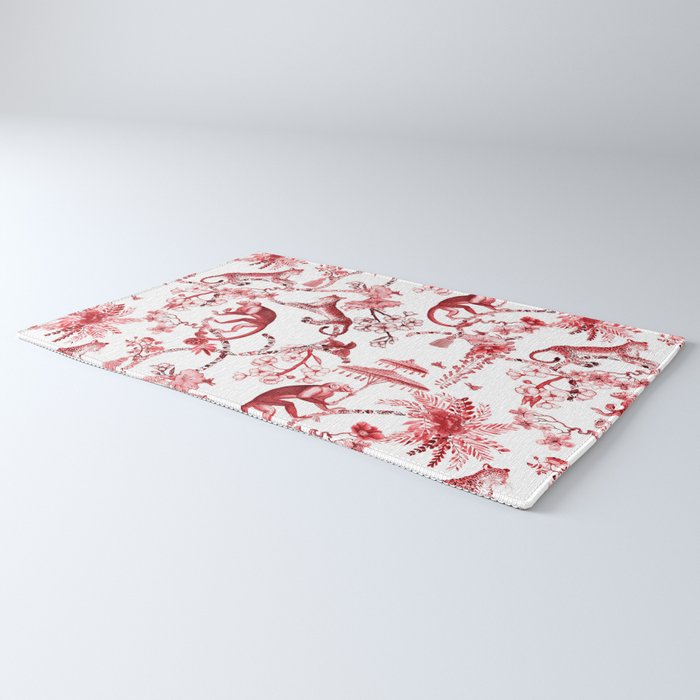 Chinoiserie Monkey Jungle Botanical Red Toile de Jouy Art Rug Gallery Image 3