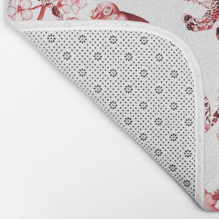 Chinoiserie Monkey Jungle Botanical Red Toile de Jouy Art Bath Mat Gallery Image 2