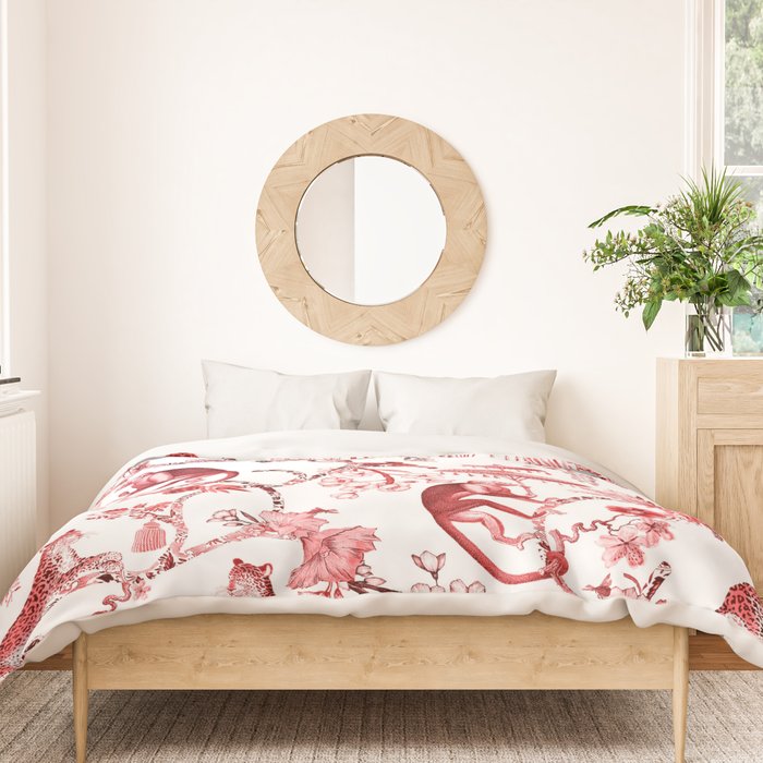 Chinoiserie Monkey Jungle Botanical Red Toile de Jouy Art Duvet Cover Gallery Image 3