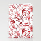 Chinoiserie Monkey Jungle Botanical Red Toile de Jouy Art Stationery Card Gallery Image 2