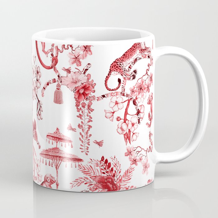 Chinoiserie Monkey Jungle Botanical Red Toile de Jouy Art Coffee Mug Gallery Image 1