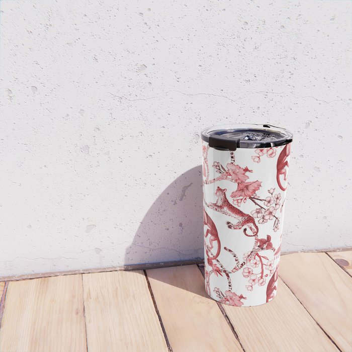 Chinoiserie Monkey Jungle Botanical Red Toile de Jouy Art Travel Mug Gallery Image 4
