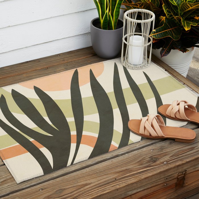 Palm leaf with sun and rainbow nº2 Outdoor Rug Gallery Image 2