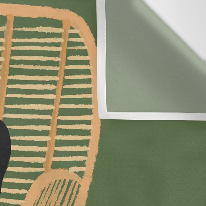 Lazy cat 2b Green enjoy coffee on rattan chair  Wall Tapestry Gallery Image 3