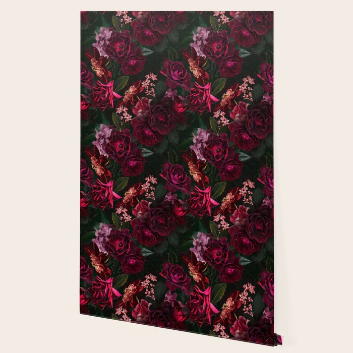 Vintage & Shabby Chic - Night Botanical Flower Roses Garden Wallpaper Gallery Image 2