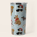 Christmas Puppies, Holiday Dog Print, Cute Puppy Pattern, Winter Pups Travel Mug Gallery Image 1