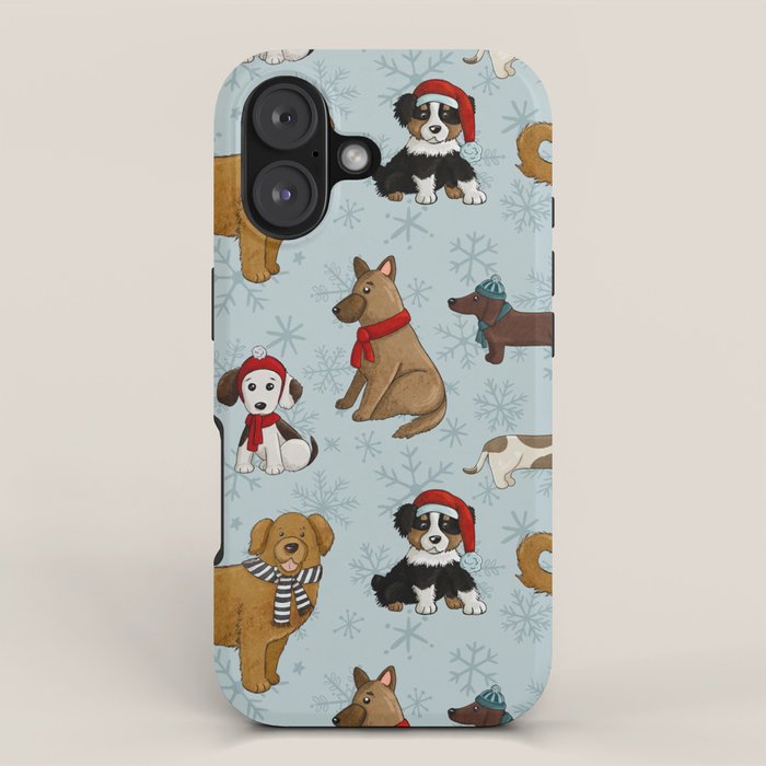 Christmas Puppies, Holiday Dog Print, Cute Puppy Pattern, Winter Pups iPhone Case Gallery Image 1