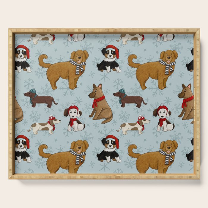 Christmas Puppies, Holiday Dog Print, Cute Puppy Pattern, Winter Pups Serving Tray Gallery Image 1