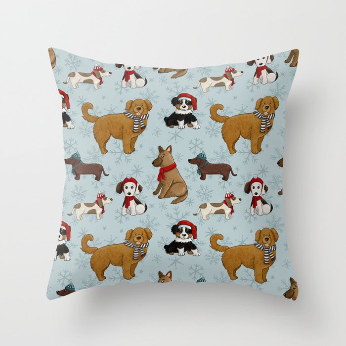Christmas Puppies, Holiday Dog Print, Cute Puppy Pattern, Winter Pups Throw Pillow Gallery Image 6