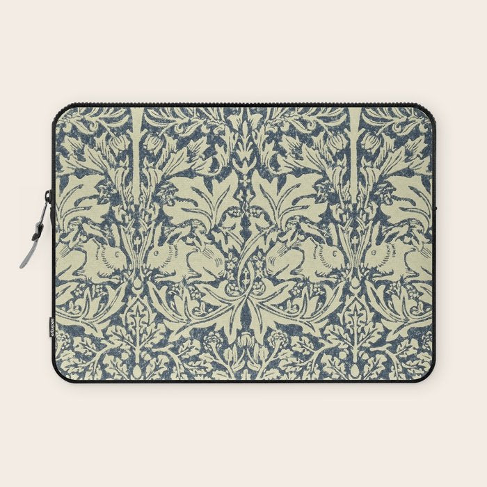 William Morris Brer Rabbit Indigo Blue Vintage Pattern Laptop Sleeve Gallery Image 1