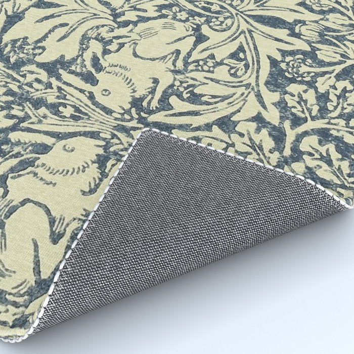 William Morris Brer Rabbit Indigo Blue Vintage Pattern Rug Gallery Image 4