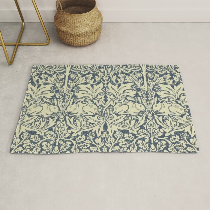 William Morris Brer Rabbit Indigo Blue Vintage Pattern Rug Gallery Image 1
