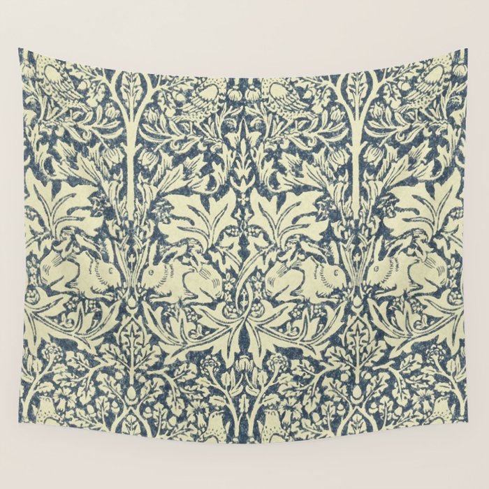 William Morris Brer Rabbit Indigo Blue Vintage Pattern Wall Tapestry Gallery Image 4