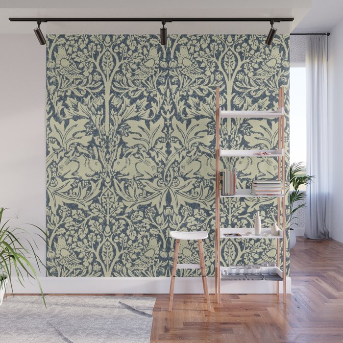 William Morris Brer Rabbit Indigo Blue Vintage Pattern Wall Mural Gallery Image 1