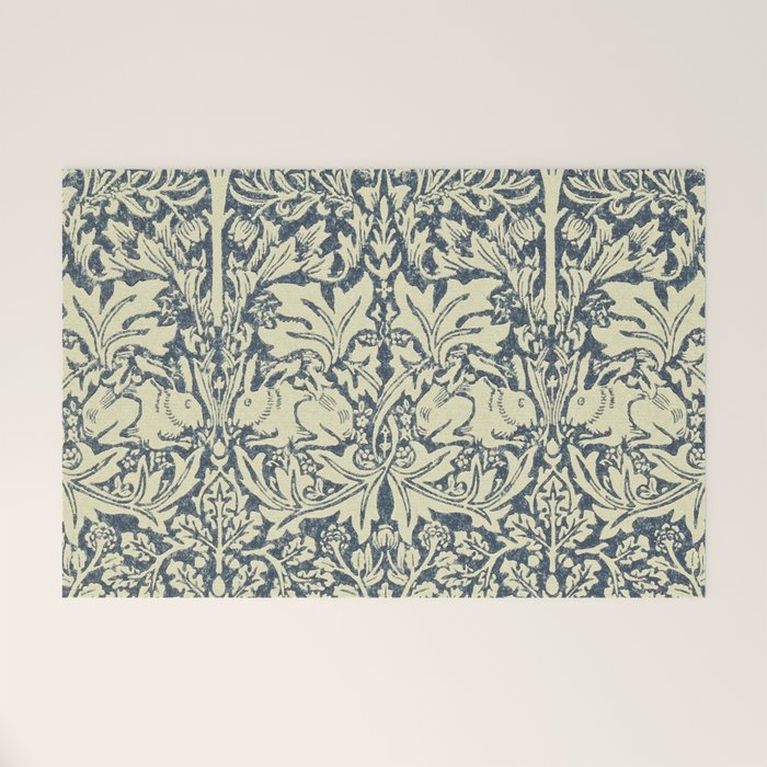 William Morris Brer Rabbit Indigo Blue Vintage Pattern Welcome Mat Gallery Image 1