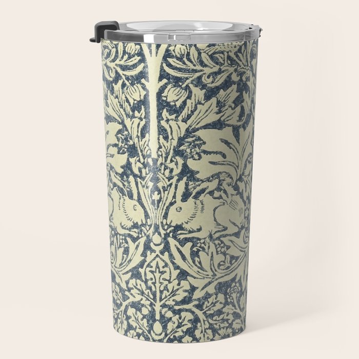 William Morris Brer Rabbit Indigo Blue Vintage Pattern Travel Mug Gallery Image 3