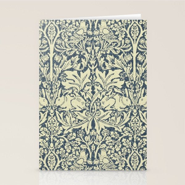 William Morris Brer Rabbit Indigo Blue Vintage Pattern Stationery Card Gallery Image 2