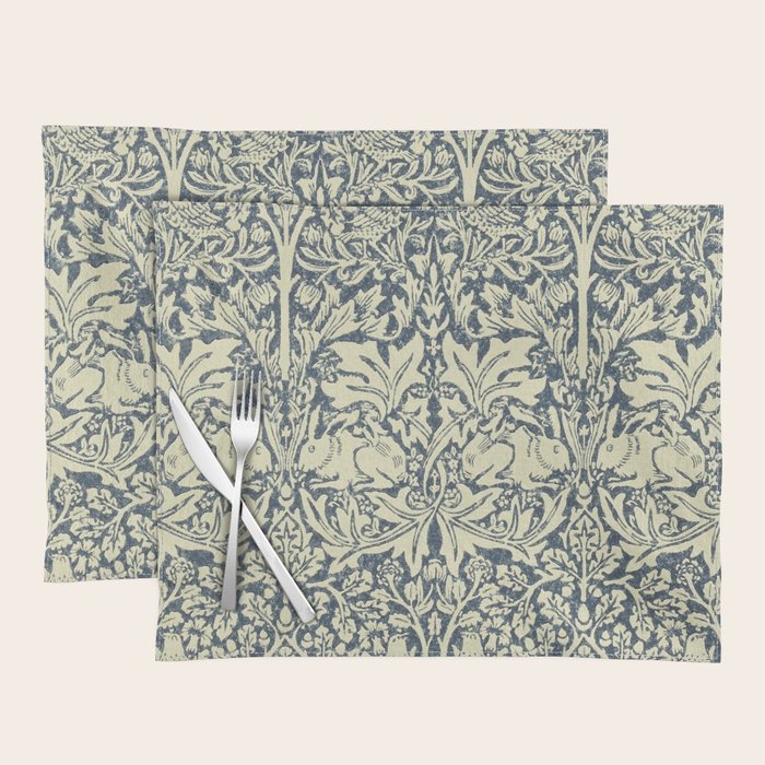 William Morris Brer Rabbit Indigo Blue Vintage Pattern Placemat Gallery Image 1
