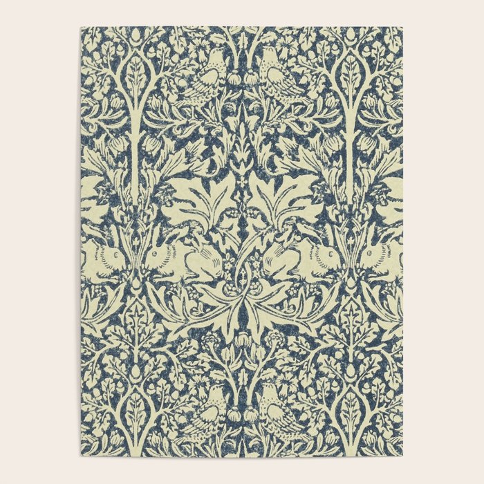 William Morris Brer Rabbit Indigo Blue Vintage Pattern Poster Gallery Image 1