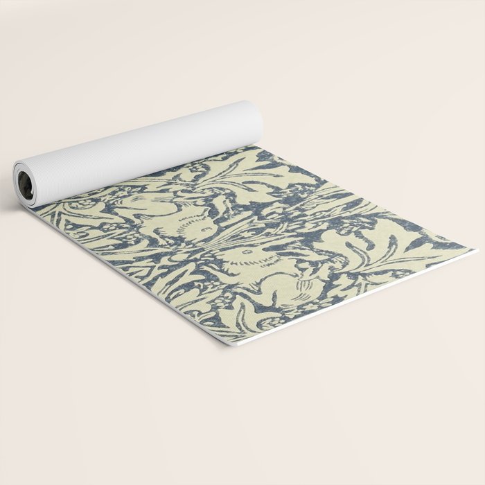 William Morris Brer Rabbit Indigo Blue Vintage Pattern Yoga Mat Gallery Image 2