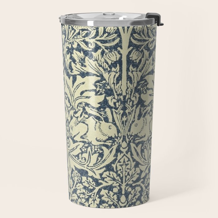 William Morris Brer Rabbit Indigo Blue Vintage Pattern Travel Mug Gallery Image 2