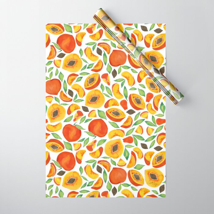 Peaches - Green Leaves Wrapping Paper Gallery Image 1