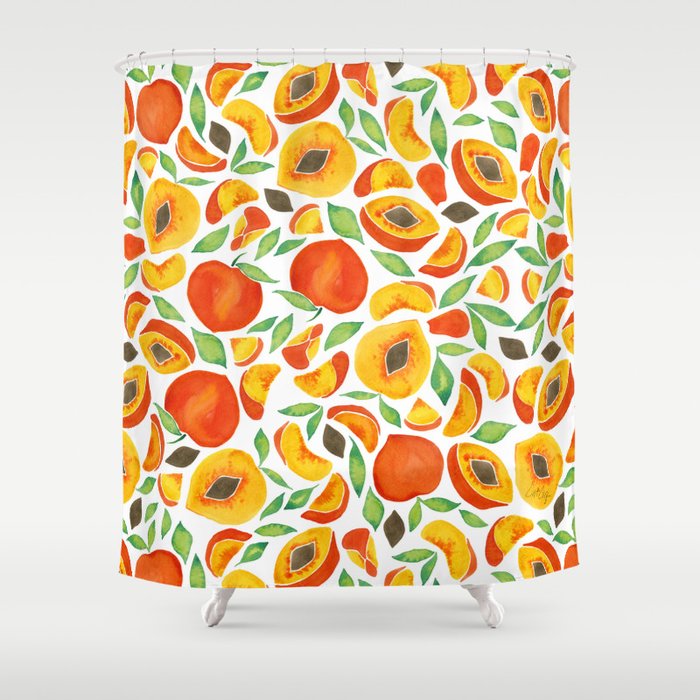 Peaches - Green Leaves Shower Curtain Gallery Image 1
