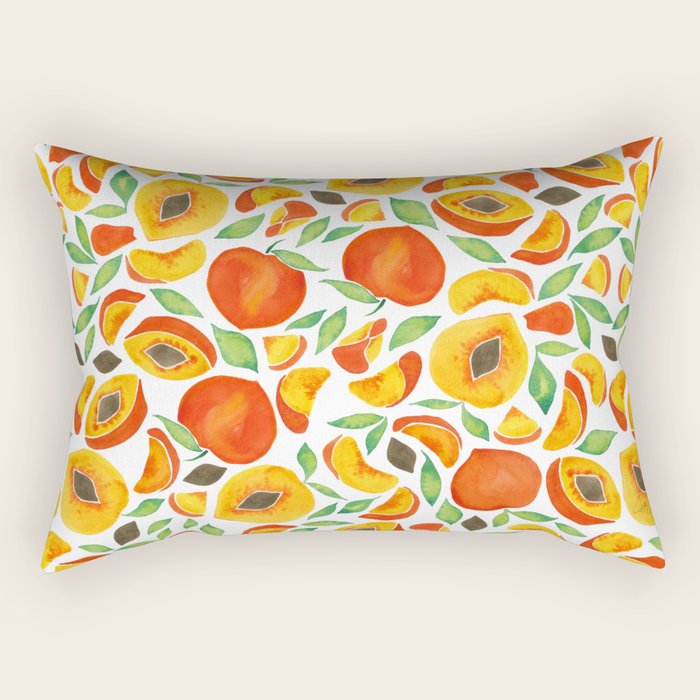 Peaches - Green Leaves Rectangular Pillow Gallery Image 1