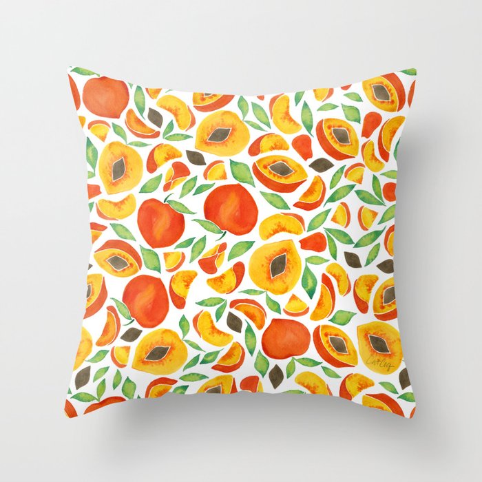 Peaches - Green Leaves Throw Pillow Gallery Image 1