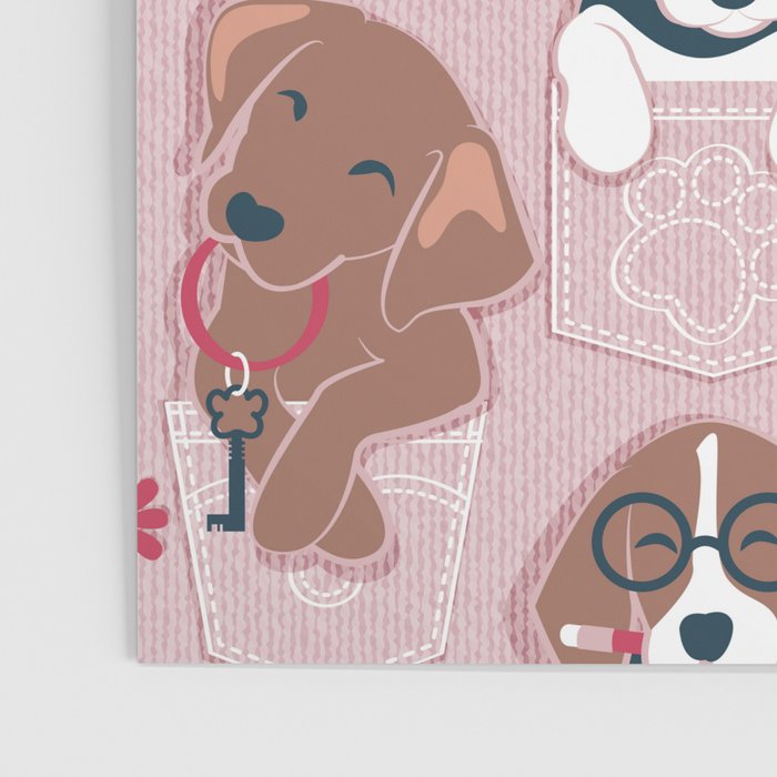 Pure love pockets I // blush pink background Dachshund Beagle Dalmatian Basset Hound Labrador Retriever Husky Welsh Corgi and Italian Greyhound dog puppies Poster Gallery Image 3