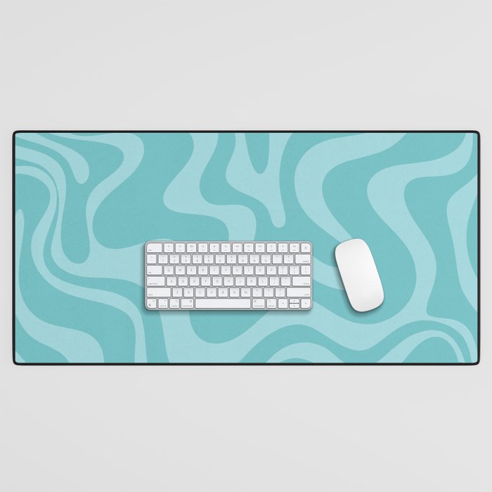 Retro Liquid Swirl Abstract Pattern in Aqua Teal Desk Mat Gallery Image 1