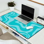 Retro Liquid Swirl Abstract Pattern in Aqua Teal Desk Mat Gallery Image 2