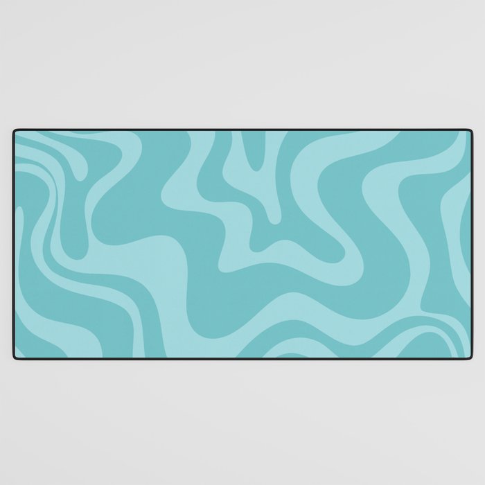 Retro Liquid Swirl Abstract Pattern in Aqua Teal Desk Mat Gallery Image 3