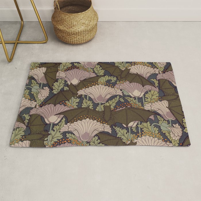 Vintage Art Deco Bat and Flowers Rug Gallery Image 1