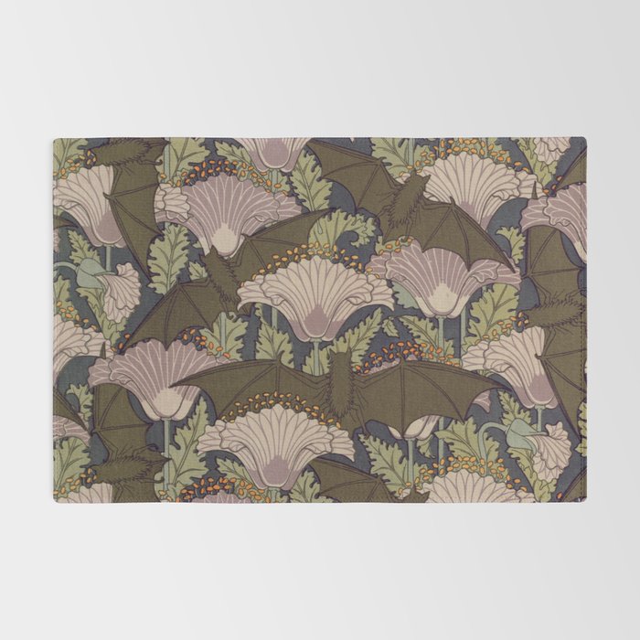 Vintage Art Deco Bat and Flowers Rug Gallery Image 2