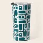 Mid Century Modern Piquet Abstract Multi Geometric Pattern in Deep Teal Marine Green-Blue and White Travel Mug Gallery Image 3