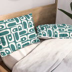 Mid Century Modern Piquet Abstract Multi Geometric Pattern in Deep Teal Marine Green-Blue and White Pillow Sham Gallery Image 2