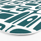 Mid Century Modern Piquet Abstract Multi Geometric Pattern in Deep Teal Marine Green-Blue and White Bath Mat Gallery Image 3