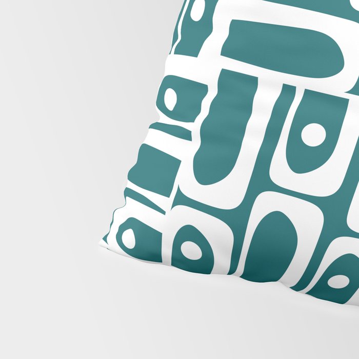 Mid Century Modern Piquet Abstract Multi Geometric Pattern in Deep Teal Marine Green-Blue and White Pillow Sham Gallery Image 4