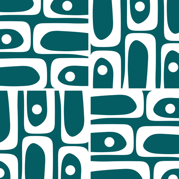 Mid Century Modern Piquet Abstract Multi Geometric Pattern in Deep Teal Marine Green-Blue and White Coffee Mug Gallery Image 2