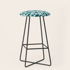 Mid Century Modern Piquet Abstract Multi Geometric Pattern in Deep Teal Marine Green-Blue and White Stool Gallery Image 1