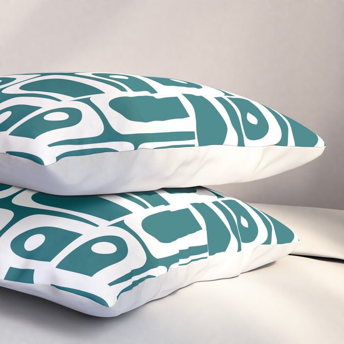 Mid Century Modern Piquet Abstract Multi Geometric Pattern in Deep Teal Marine Green-Blue and White Pillow Sham Gallery Image 3