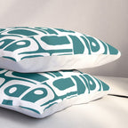 Mid Century Modern Piquet Abstract Multi Geometric Pattern in Deep Teal Marine Green-Blue and White Pillow Sham Gallery Image 3