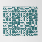 Mid Century Modern Piquet Abstract Multi Geometric Pattern in Deep Teal Marine Green-Blue and White Throw Blanket Gallery Image 2