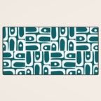 Mid Century Modern Piquet Abstract Multi Geometric Pattern in Deep Teal Marine Green-Blue and White Desk Mat Gallery Image 3